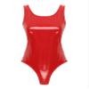 Agoky Women's U Neck Open Back Leather Bodysuits One Piece Bikini Leotard Tops Sleeveless Swimsuits Red Small view 4