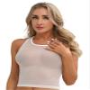 Jhaoyu Women Sexy Sheer Mesh Vest U Neck Sleeveless Crop Tops Transparent Tank Top Club Wear White Small view 4