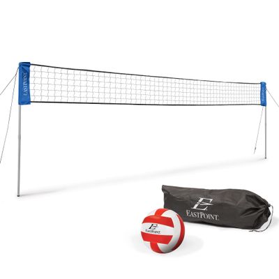 EastPoint Adjustable Volleyball Net - 10-30 ft, Black & Red - Quick Setup Portable Volleyball Net - Competition-Grade Training Equipment - Complete Outdoor Play Set - Lightweight & Compact Design