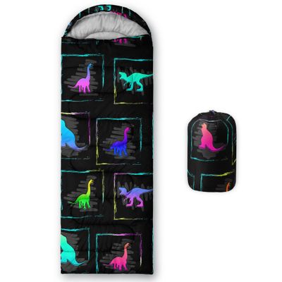 Axolotl Sleeping Bag for Kids,Neon Black Dinosaur Camping Sleeping Bag Lightweight Warm Portable Outdoor Indoor,Waterproof Sleeping Bag with Compression Sack for Camping Backpacking Hiking