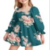 Girls Floral Ruffle Mini Dress Square Neck Lantern Sleeve Smocked Flower Chiffon Boho Sundress view 1