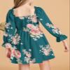 Girls Floral Ruffle Mini Dress Square Neck Lantern Sleeve Smocked Flower Chiffon Boho Sundress view 3