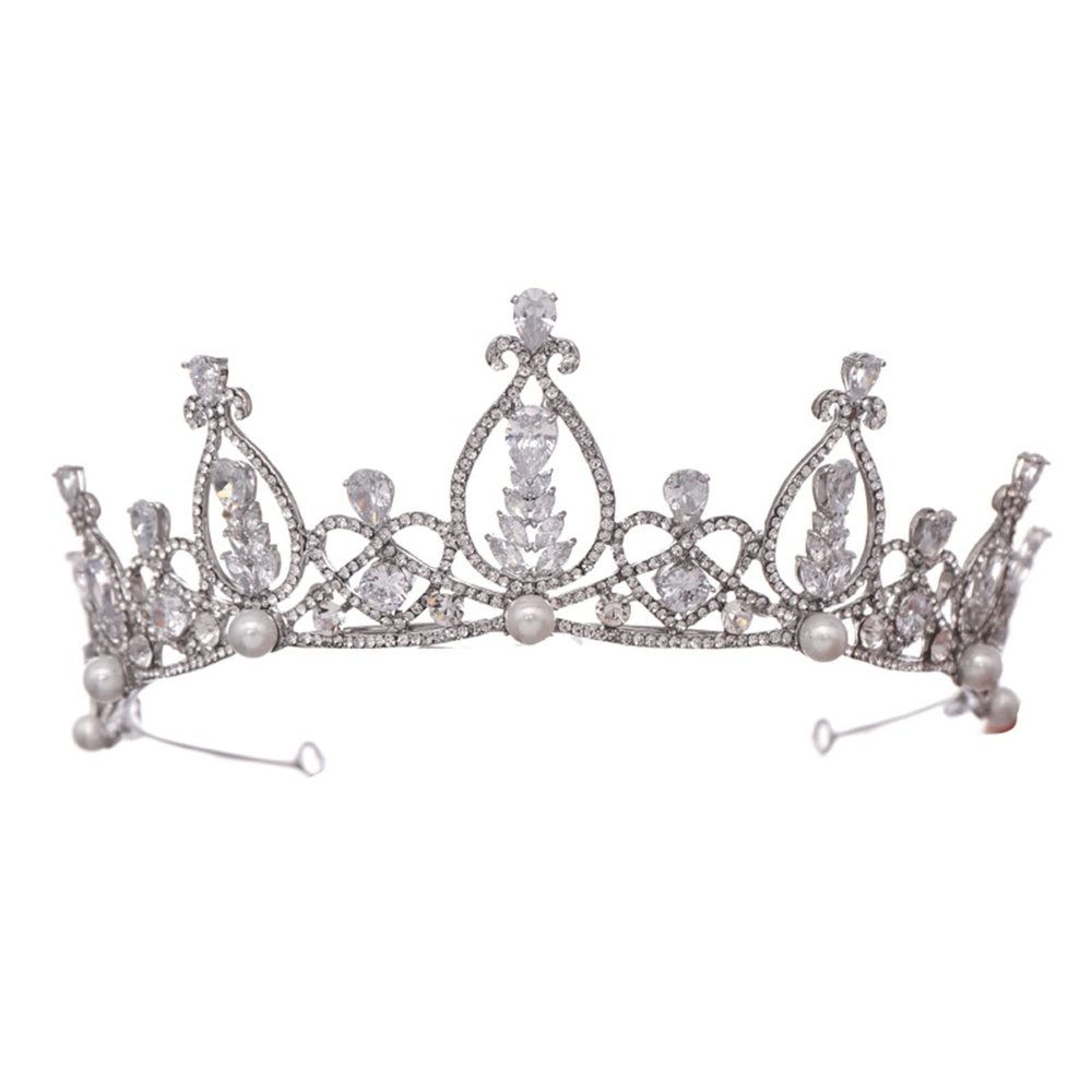 QIYUDS Wedding Hair Tiara Crystal Bridal Tiara Crown Silver Color Diadem Veil Tiaras Wedding Hair Accessories