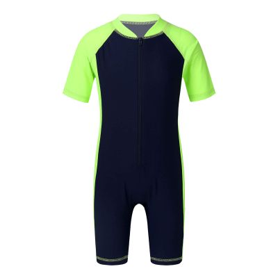 Daenrui Kids Boys Girls One Piece Swimsuits Water Sport Swimwear Short Rash Guard UPF 50+ Sun Protection Fluorescentgreen 14 Years