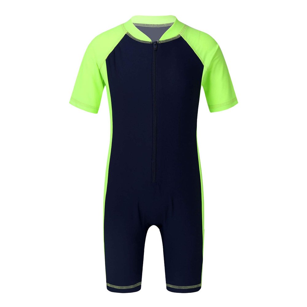 Daenrui Kids Boys Girls One Piece Swimsuits Water Sport Swimwear Short Rash Guard UPF 50+ Sun Protection Fluorescentgreen 12 Years