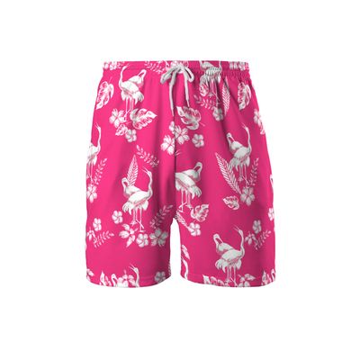 Men's Hibiscus Shorts - Flamingo Gym Sports Drawstring Retro Casual Fashion Short with Pockets Series 01 Size Size S