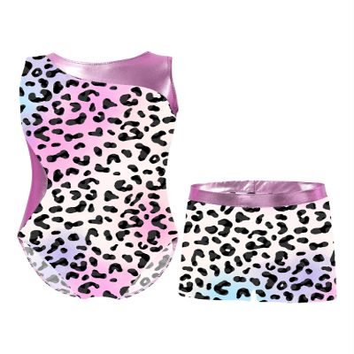 Loodgao Kids Girls 2Pcs Gymnastics Outfits Sleeveless Dance Leotard with Shorts Athletic Biketard Dancewear Swimwear Leopard 12
