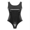 QinCiao Women's One Piece Leather Bodysuits Swimsuit Sexy Shiny Liquid High Cut Leotard Beachwear Black 3X-Large view 4