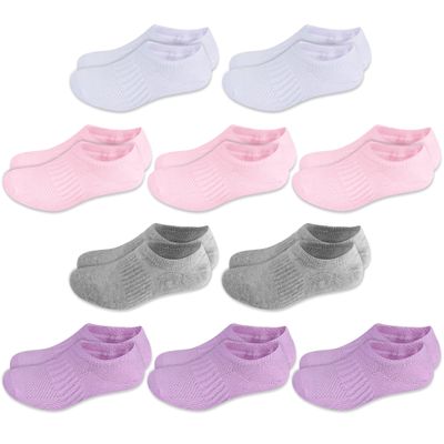 Cozi Foot 10 Pairs Boys Girls No Show Socks Cotton Non Slip Low Cut Socks (Large, C04-White/Gray/Pink/Purple)