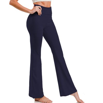 KQUZO Plus Size Woman Yoga High Waist Flare Tummy Control Bootleg Bell Bottom Casual Work Stretched Pants (Plus-Size, 2X, Full_Navy)