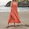 BAXLIMEK Boho Dresses for Women,2023 Spring Summer Casual Loose Sleeveless Plus Size Cotton Linen Dress,Trendy Plain Flowy Hem Maxi Dress Beach Vacation Wear(F-Orange,XL) view 3