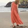 BAXLIMEK Boho Dresses for Women,2023 Spring Summer Casual Loose Sleeveless Plus Size Cotton Linen Dress,Trendy Plain Flowy Hem Maxi Dress Beach Vacation Wear(F-Orange,XL) view 4