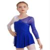 JEATHA Kids Girls Figure Ice Skating Dress Leotard Gymnastics Long Sleeve Color Block Mesh Rhinestones Dance Costume Royal Blue E 16 Years view 1