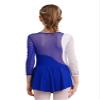 JEATHA Kids Girls Figure Ice Skating Dress Leotard Gymnastics Long Sleeve Color Block Mesh Rhinestones Dance Costume Royal Blue E 16 Years view 4