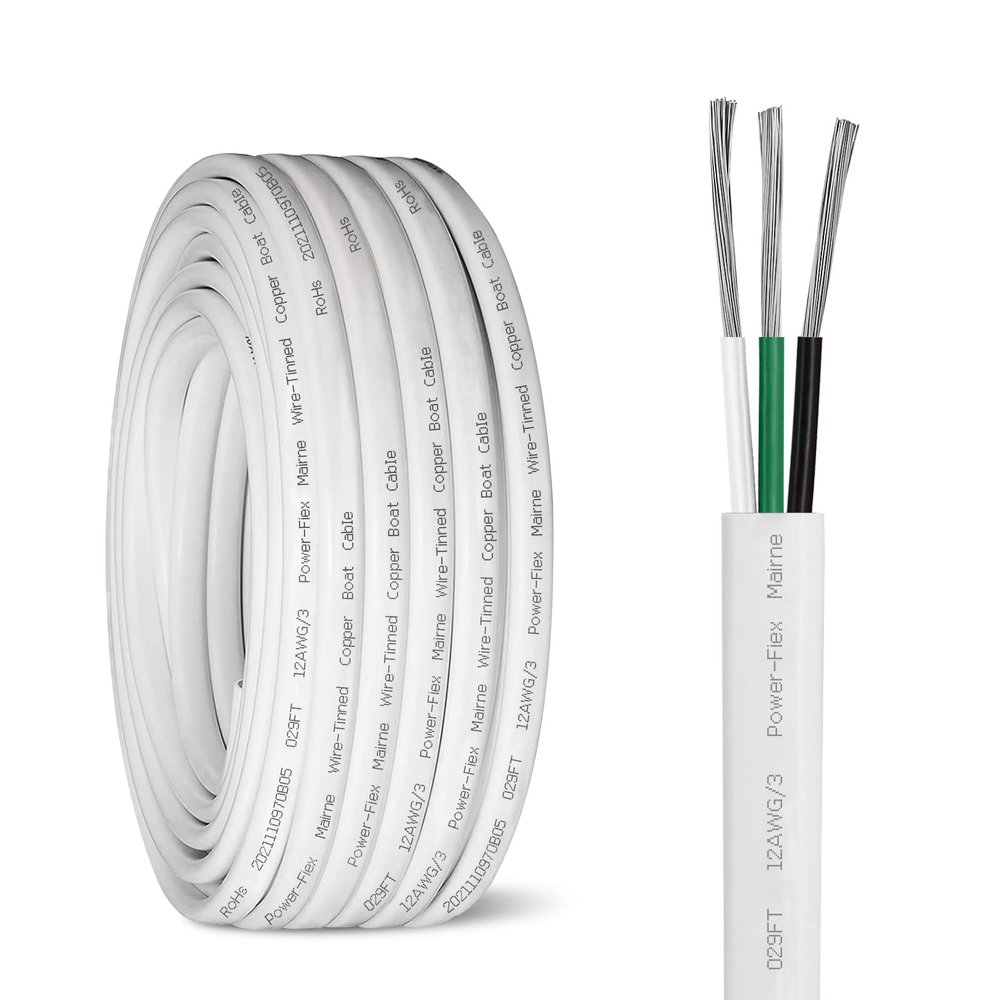Kimbluth 12 Gauge Triplex Marine Wire Tinned Copper Boat Cable, 100ft 12 AWG Standard USA OFC Oxygen Free Copper Wire for Automotive Boat Speakers Solar Outdoors