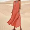 BAXLIMEK Boho Dresses for Women,2023 Spring Summer Casual Loose Sleeveless Plus Size Cotton Linen Dress,Trendy Plain Flowy Hem Maxi Dress Beach Vacation Wear(F-Orange,M) view 2