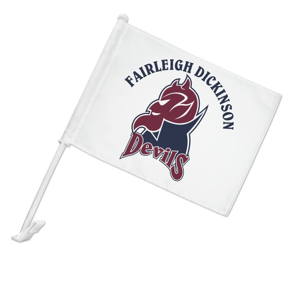 Fairleigh Dickinson University Primary Logo Car Truck Flag with Window Clip On Pole Holder - Left Driver Side