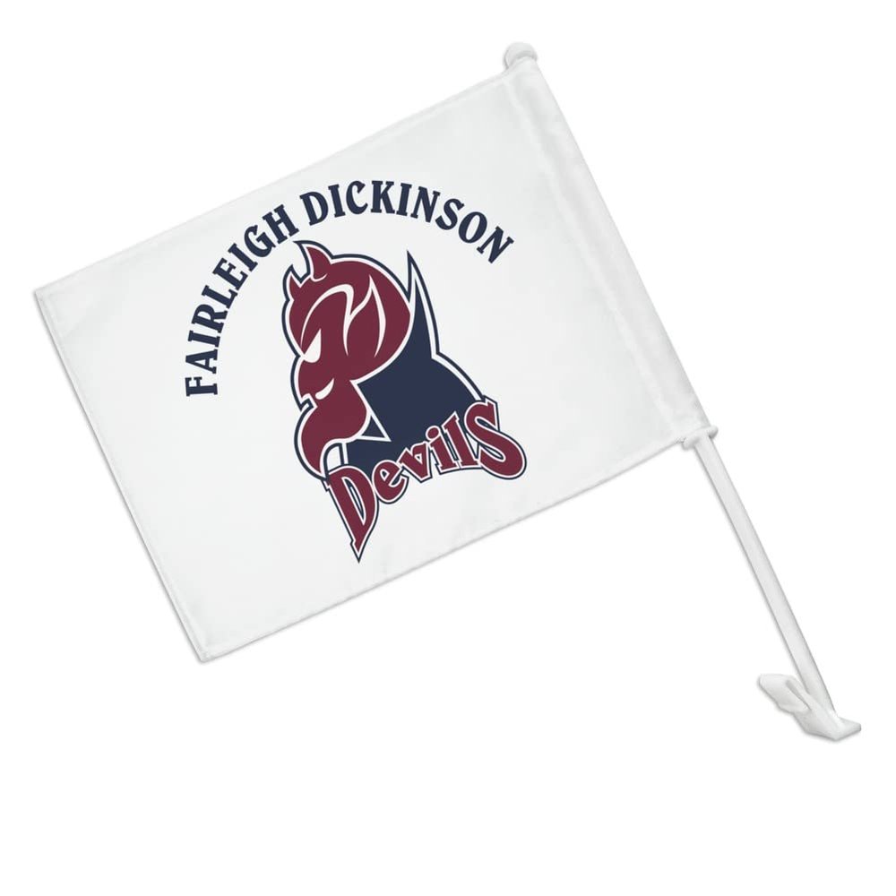 Fairleigh Dickinson University Primary Logo Car Truck Flag with Window Clip On Pole Holder - Right Passenger Side
