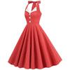 1950s Dresses for Women Vintage Plaid Halter Dress Summer A Line Midi Cocktail Evening Party Dress 50s Style Halter Dresses for Women Retro Audrey Hepburn Dresses 50s Dresses Button Red M view 2