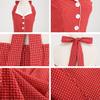 1950s Dresses for Women Vintage Plaid Halter Dress Summer A Line Midi Cocktail Evening Party Dress 50s Style Halter Dresses for Women Retro Audrey Hepburn Dresses 50s Dresses Button Red M view 4