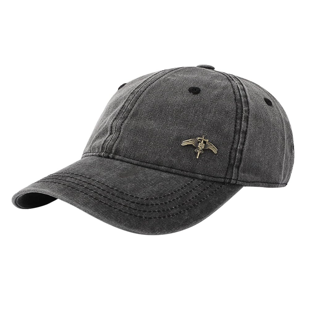 Marotow Denim Baseball Cap with a Badge, Adjustable Denim Jean Hat for Unisex (Dark Grey)