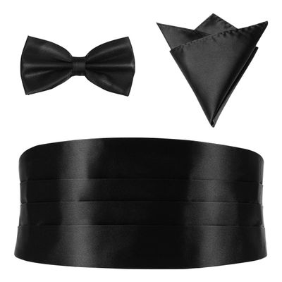 Beavorty 3pcs Men's Bow Tie Cummerbund Handkerchief for Weddings Proms and Parties Smooth Accessory Kit