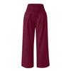 XUNRYAN Linen Wide Leg Pants Women Summer Cotton Boho Palazzo Pants High Waisted Flowy Beach Trousers Pockets Travel Outfits Wine view 3