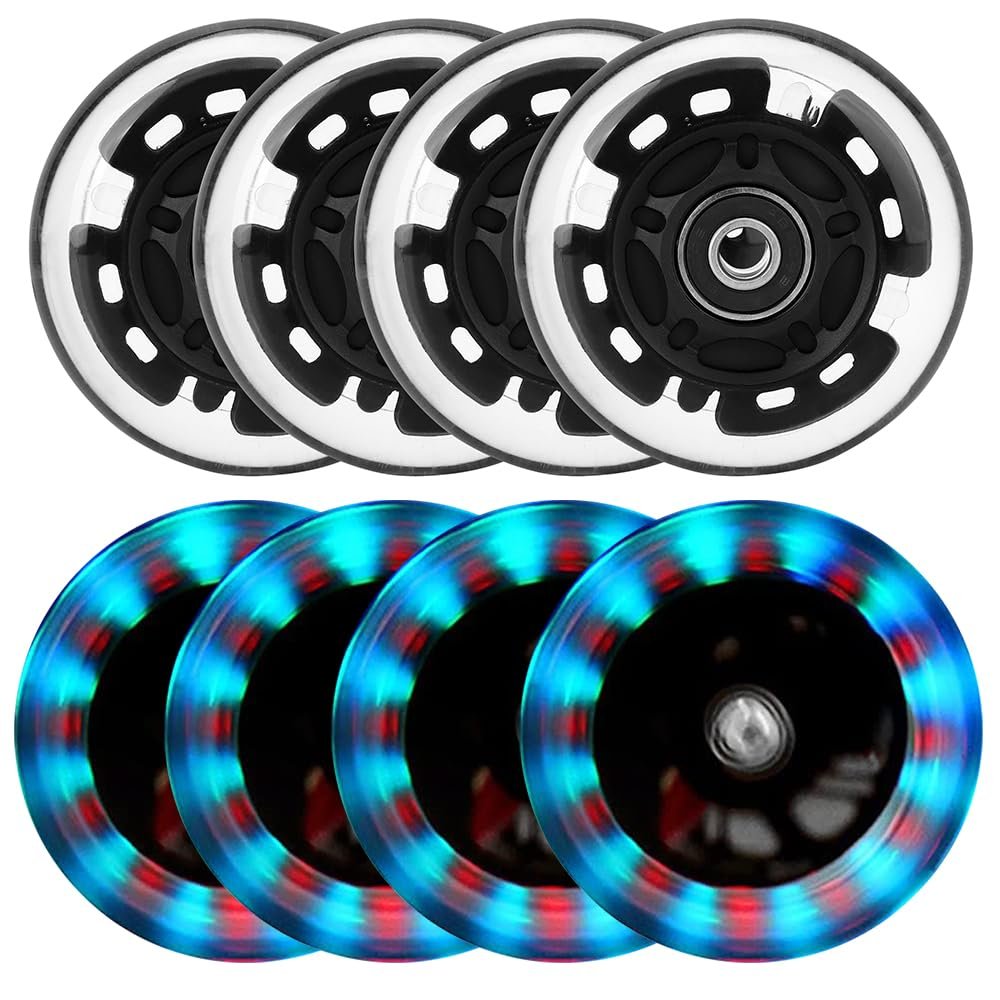 8 Pack Light Up Inline Skate Wheels 64mm 72mm 76mm 80mm With ABEC-9 Bearing - 85A for Indoor & Outdoor