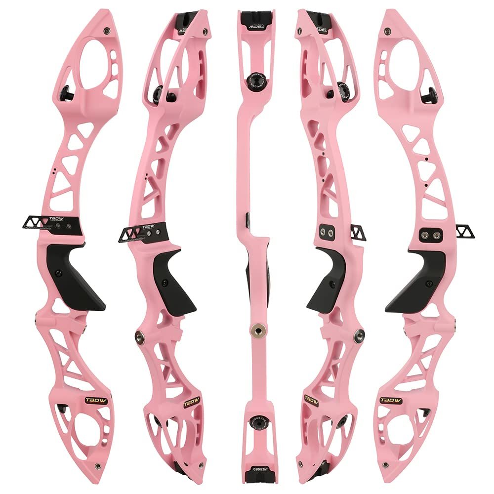 25" Recurve Bow Riser F Interface Takedown Bow Handle Aluiminum Alloy Bow Riser for Archery Competition Hunting Right Handed (Pink)