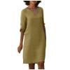 BAXLIMEK Cotton Linen Dresses for Women,2023 Spring Summer Casual Loose V Neck 3/4 Sleeve Midi Dress,Trendy Elegant Plain Boho Beach Dress Hawaiian Vacation Resort Outfits(E-Khaki,3XL) view 1