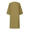 BAXLIMEK Cotton Linen Dresses for Women,2023 Spring Summer Casual Loose V Neck 3/4 Sleeve Midi Dress,Trendy Elegant Plain Boho Beach Dress Hawaiian Vacation Resort Outfits(E-Khaki,3XL) view 4