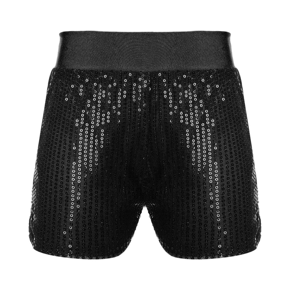 Agoky Kids Girls Shiny Sequins Dance Shorts Hip Hop Jazz Dance Performance Costume Athletic Tumbling Yoga Shorts Bottoms Black A 5-6 Years