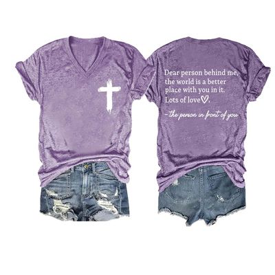 to The Person Behind Me Tshirt You are Amazing Be Kind The World is A Better Place with You Tshirt Love Like Jesus Tee Dear Person Behind Me Vintage Casual Shirt Vneck Tops Plus Size 5XL Purple