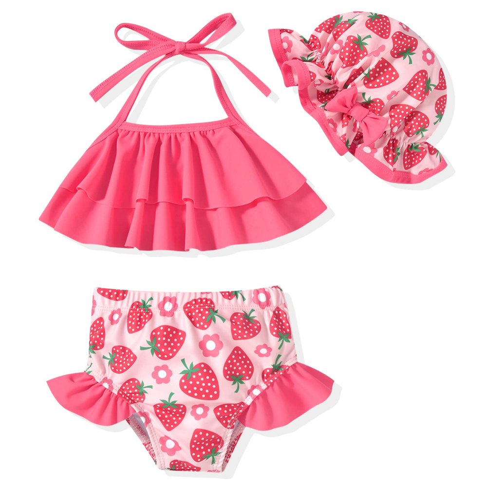 Toddler Baby Girls Swimsuit Strawberry Bikini Sunflower Two Pieces Bathing Suit Swimwear Summer Beach Wear Set 18-24 Months