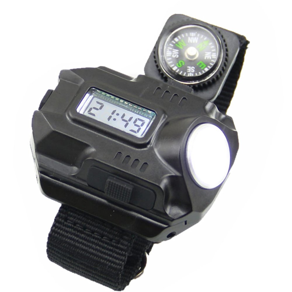 NATEFEMIN Flashlight LED Torch Compass Running Hiking Tactical LED Rechargeable Outdoor Sport Wrist Watch Adjustable Nylon Strap Accessories