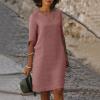 BAXLIMEK Cotton Linen Dresses for Women,2023 Spring Summer Casual Loose V Neck 3/4 Sleeve Midi Dress,Trendy Elegant Plain Boho Beach Dress Hawaiian Vacation Resort Outfits(E-Pink,L) view 2