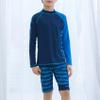 Daenrui Kids Boys Swimsuits UPF 50+ 2-Piece Swim Set Long Sleeve Rash Guard Shirt with Trunks Bathing Suit Blue+Hats 11-12 Years view 3