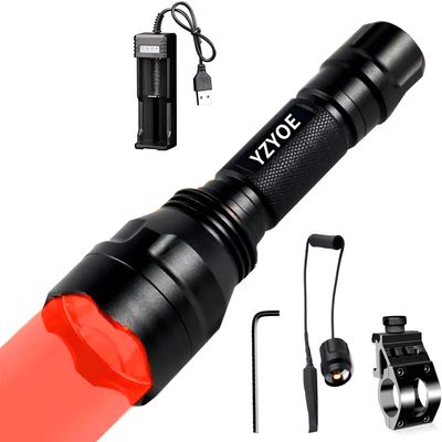 YZYOE Rechargeable Red Light Tactical Flashlight500 Yards Red LED Light kit, Universal Picatinny Rail Mount with Pressure Switch for Long Distance Night Observation.