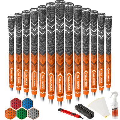 Full Choice Cross Corded Standard Golf Grips 13 Pack with All Kits, Low Taper Design, Multi-compound Hybrid Golf Club Grips, Fathers Day Golf Gifts for Dad, Orange, CG01 Series