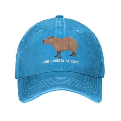 Peiyeety Funny Capybara Hat Dont Be Worry Be Capy Hat Men Baseball Hats Trendy Caps Blue