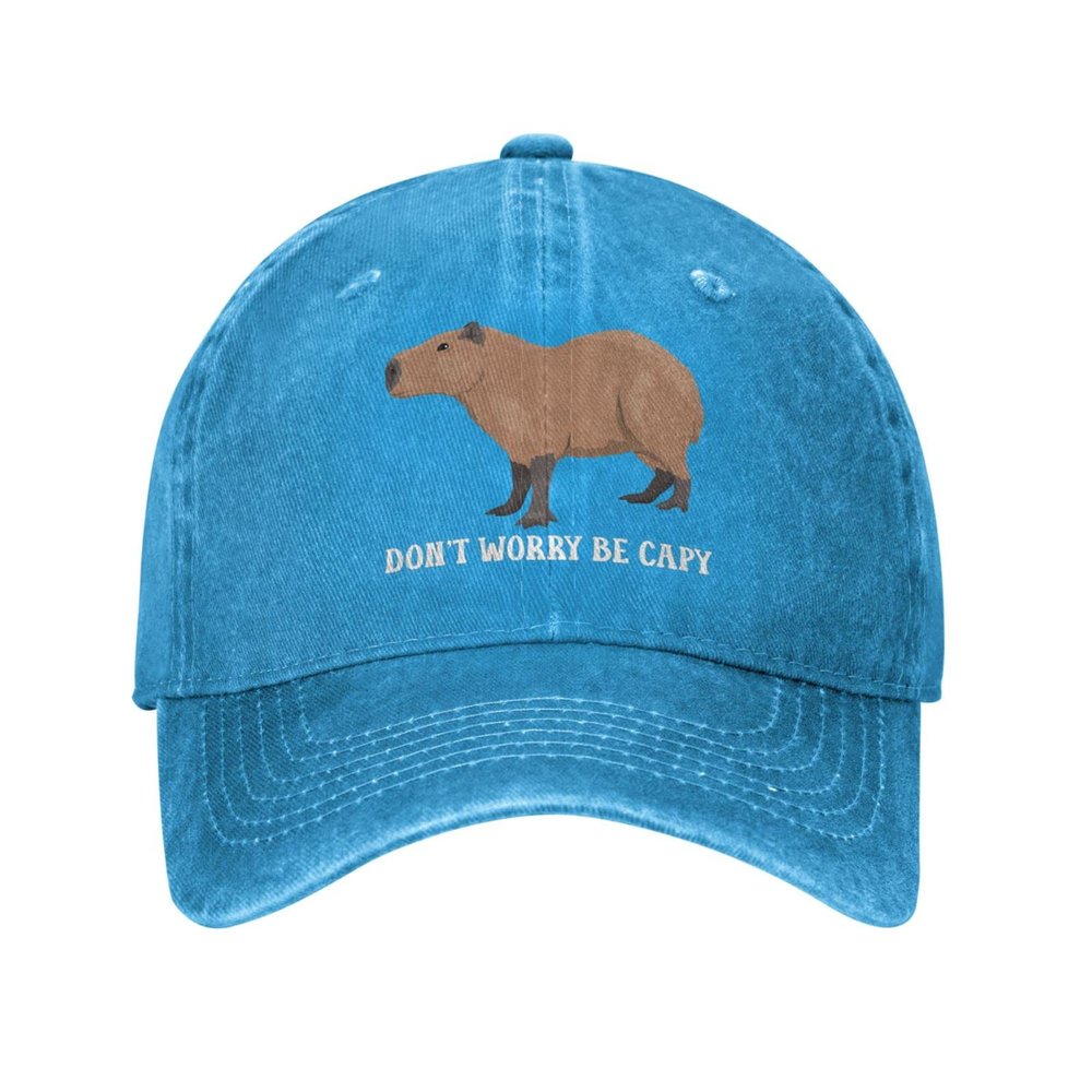 Peiyeety Funny Capybara Hat Dont Be Worry Be Capy Hat Men Baseball Hats Trendy Caps Blue