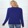 QUALFORT Women's 100% Cotton Sweater V Neck Long Sleeve Knitted Jumper Tops Royal Blue XX-Large view 2