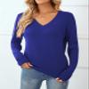 QUALFORT Women's 100% Cotton Sweater V Neck Long Sleeve Knitted Jumper Tops Royal Blue XX-Large view 3