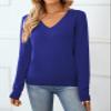 QUALFORT Women's 100% Cotton Sweater V Neck Long Sleeve Knitted Jumper Tops Royal Blue XX-Large view 4