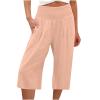 SMIDOW Womens Scrubs Pants Capri Pants Casual Summer Smocked Elastic High Waisted Linen Pant Solid Loose Wide Leg Capris Trousers view 1