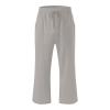 SMIDOW Chef Pants for Women Capri Pants Casual 2023 Summer Drawstring Elastic High Waist Linen Pant Straight Wide Leg Cropped Trouser, #05 Gray view 3