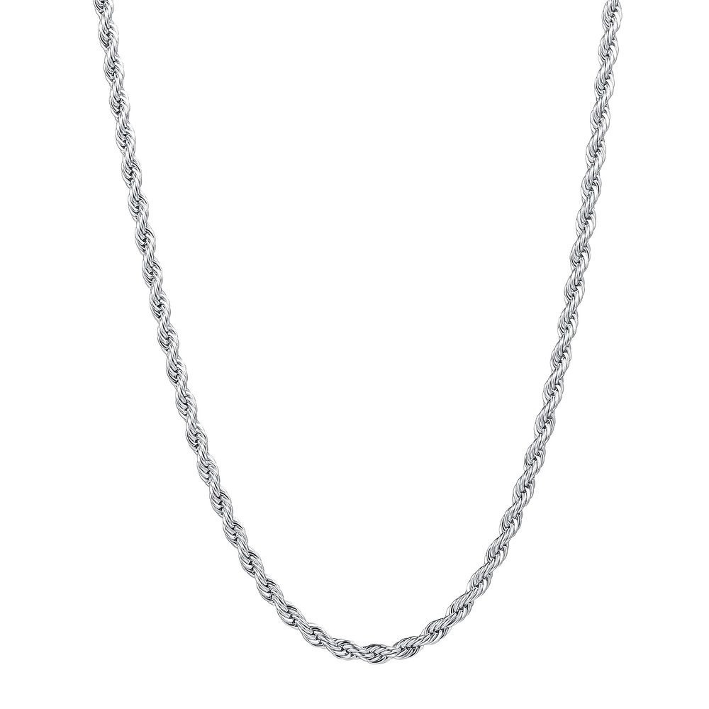 Fiusem Silver Tone Rope Chain Necklace for Men, 3mm Stainless Steel Rope Chain for Men and Women, Silver Tone Necklace 22 Inch