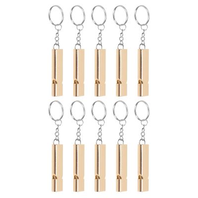 10Pcs Emergency Whistle, Aluminum Alloy Survival Whistles, Double Tube Loud Sound Lifeguard Safety Whistle with Keychain, Rescue Whistle for Outdoor Camping, Hiking, Dog Training (Gold)