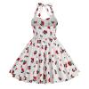 Vintage 1950s Dress Pattern Girls Halter Dress Retro 1950s Dresses Kids A line Swing Gown Girls Casual Sundress Toddler Party Dresses Sleeveless White Cherry 5-6 Years view 2
