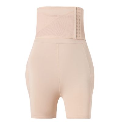 High-Rise Breasted Fake Ass Butt Lift Shapewear Control Thighs Slim Waist Training Shorts (S, Apricot)